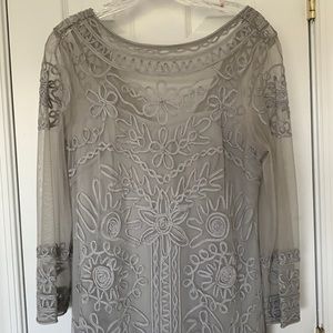 JS Collection Grey embroidered 3/4 length sleeve dress, worn once, size 12.